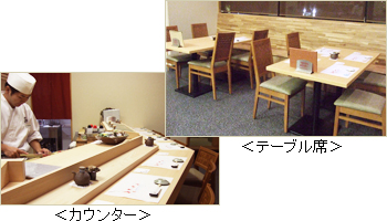 （左下）カウンター、（右上）テーブル